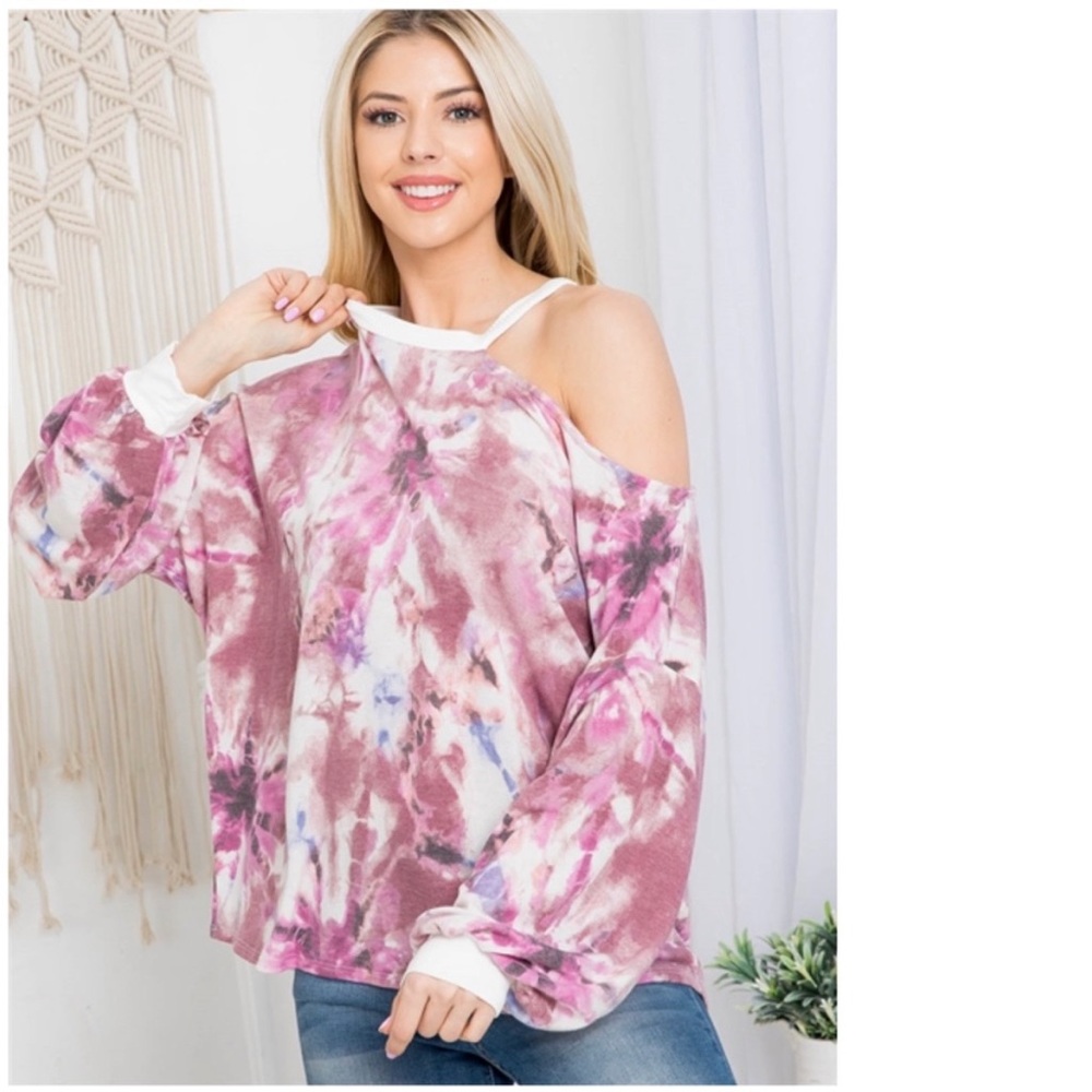 Sexy “ CY Fashion” Tie Dye Cut Out Shoulder Top